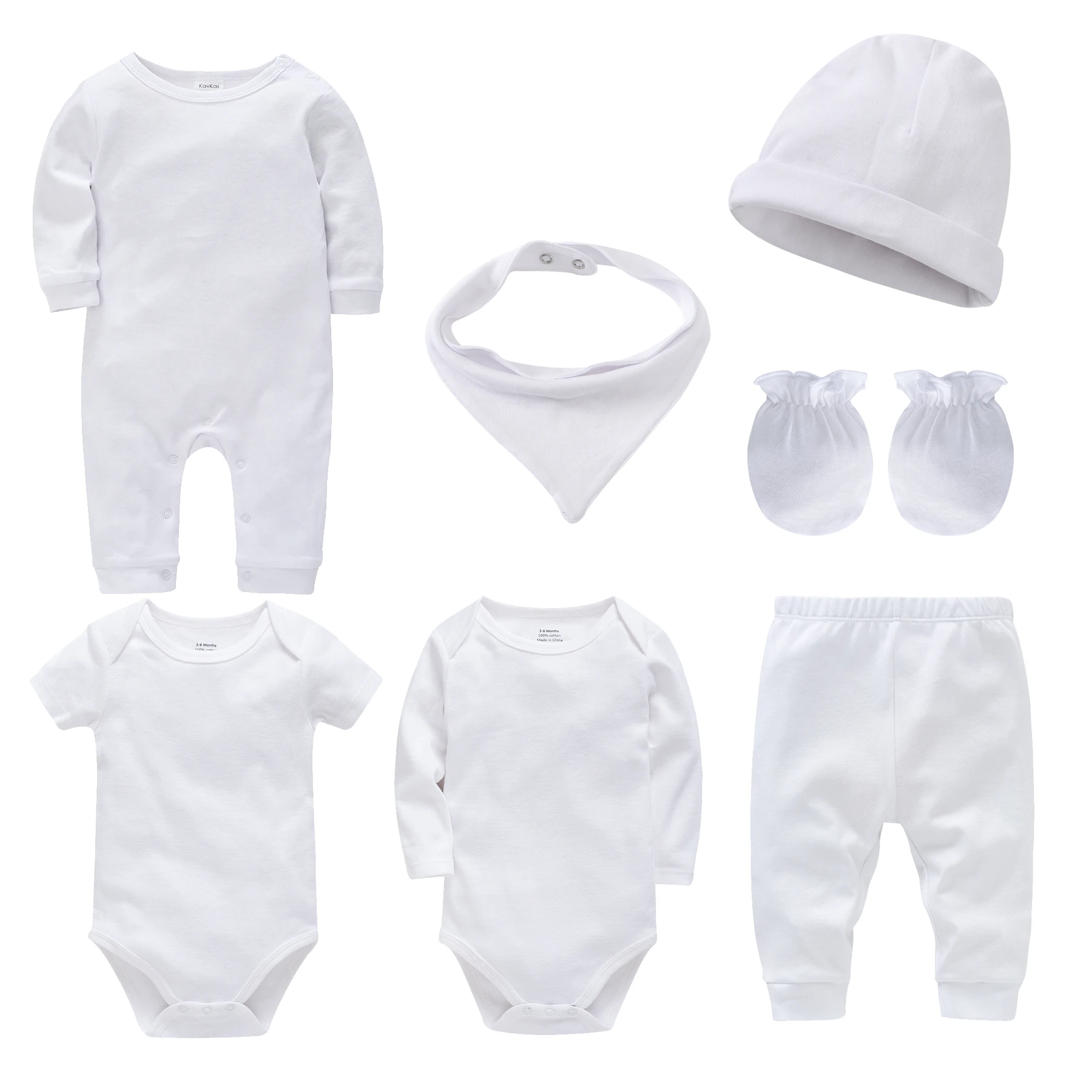 Ensemble de vêtements unisexe en coton pour bébé, barboteuse pour nouveau-né, salopette solide, vêtements pour bébés de 0 à 12 mois, 7 pièces par lot