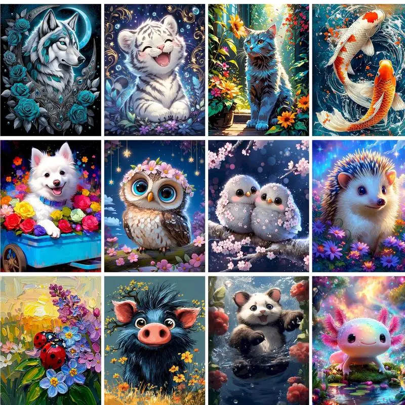 GATYZTORY Peinture par numéros d'animaux pour adultes, kits de bricolage pour débutants, toile de paysage pour peinture, kits de bricolage, cadeau DIY