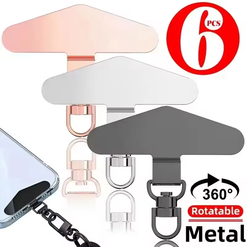 6-1Pcs Metal Phone Tether Tab 360 ° Rotatable Phone Lanyard Patch Gasket Universal Cellphone Lanyard Strap Patch for Phones Cases
