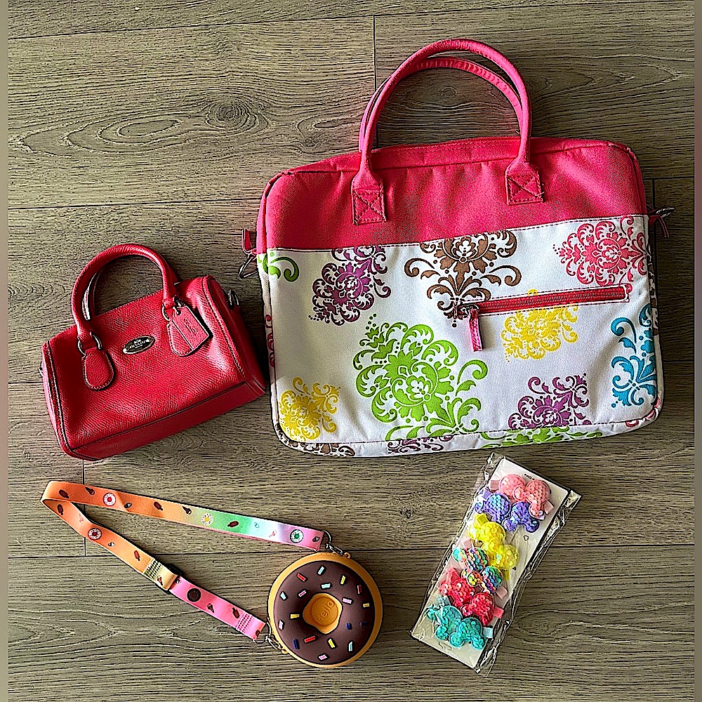 Coach Bags | Guc Coach Baby Girl Bundle. Coach Bag, Laptop Bag, Donut Bag & Hairaccessories. | Color: Pink/White | Size: Os