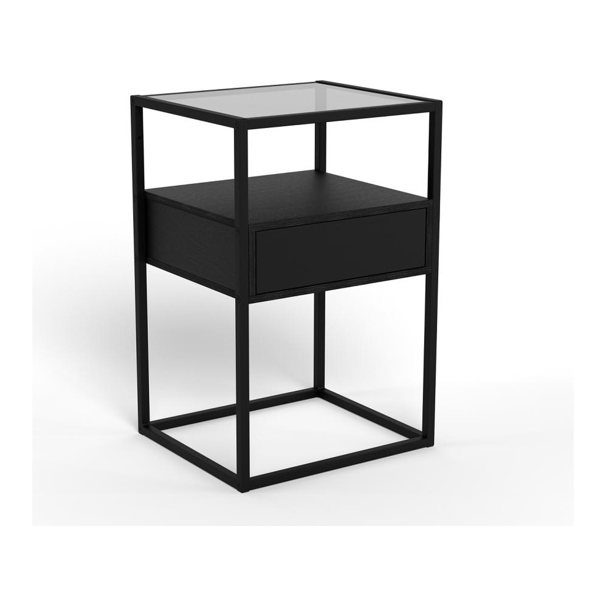 Actona »Randolf« Nachttisch Rauchglas Schublade Esche schwarz