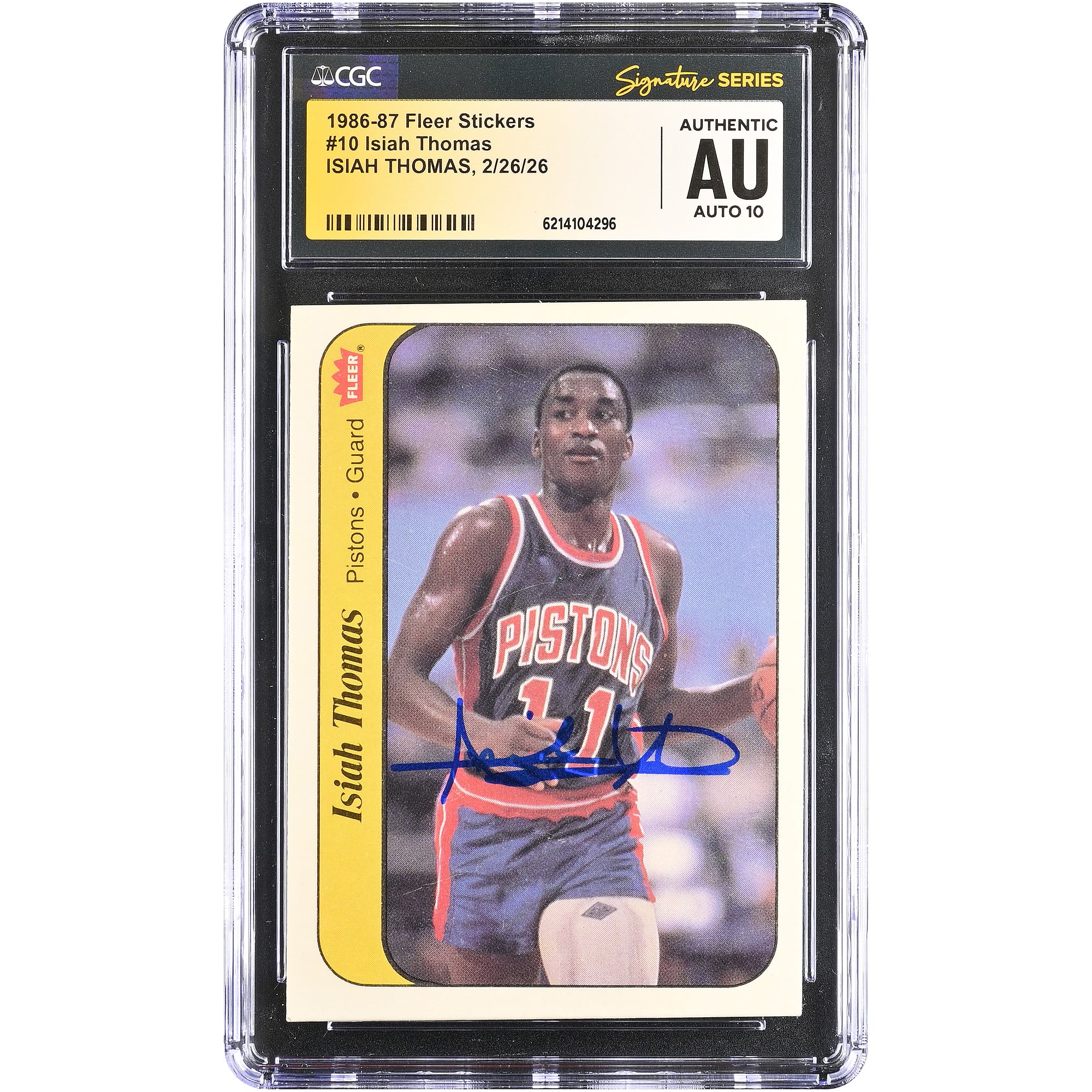 Isiah Thomas Detroit Pistons Autogrammkarte 1986-87 Fleer Stickers #10 CGC Fanatics Witnessed Authenticated AUTO 10 Rookie Card