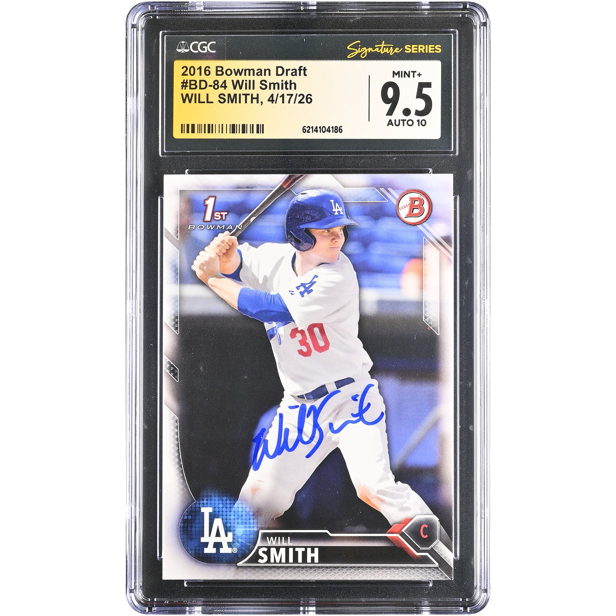 Will Smith Los Angeles Dodgers Autogrammkarte 2016 Bowman Draft #BD-84, CGC Fanatics Witnessed Authenticated 9.5/10