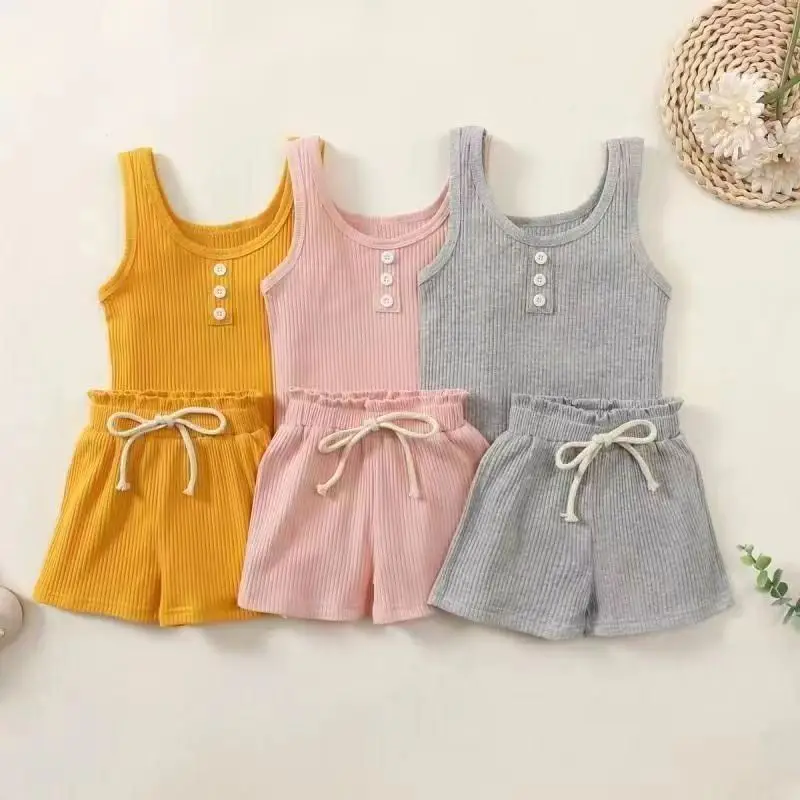 Children's Clothing Sets Knit Sleeveless Tank Top + Shorts 2pcs Sets Kids Clothes Girls Kids Boutique Infant Designer Clothes