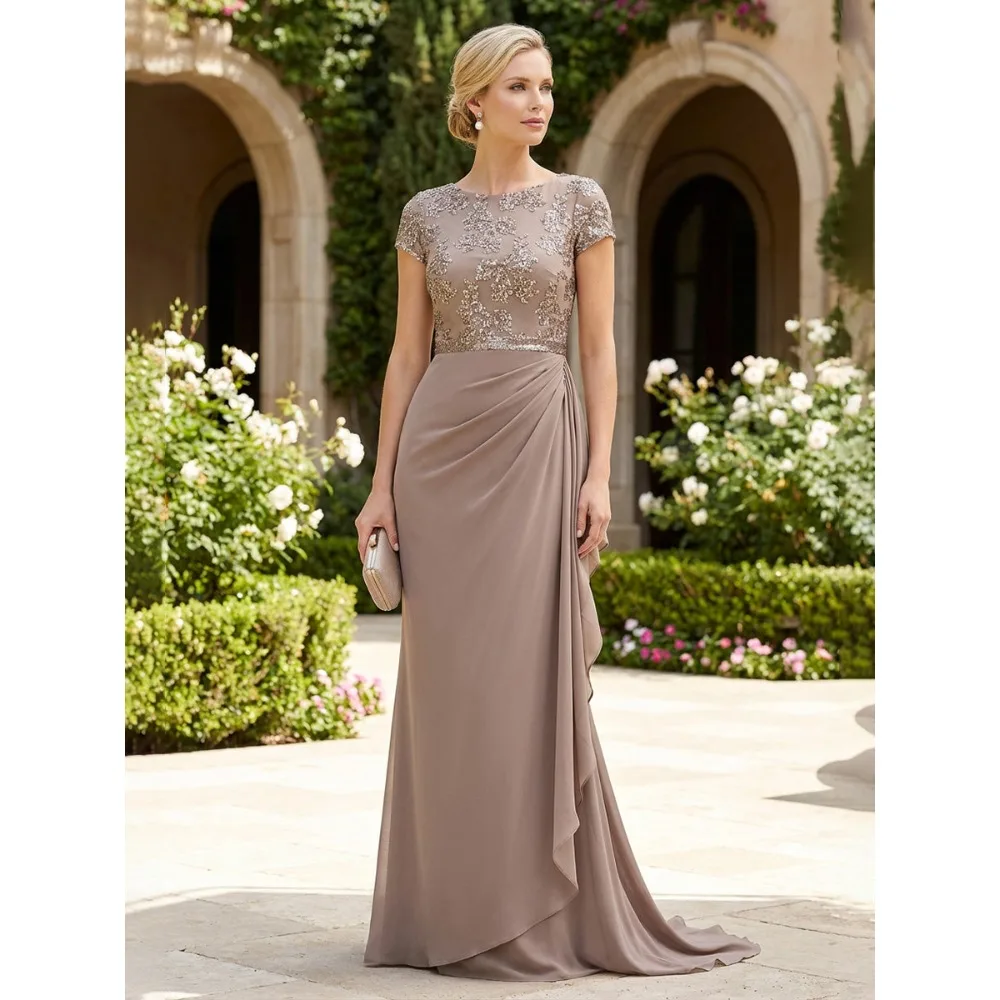 Customized Sequined Mother of Birde Dresses 2026 Chiffon Ruched Women‘s Wedding Party Attire Gowns Draped Elegant Evening Dress