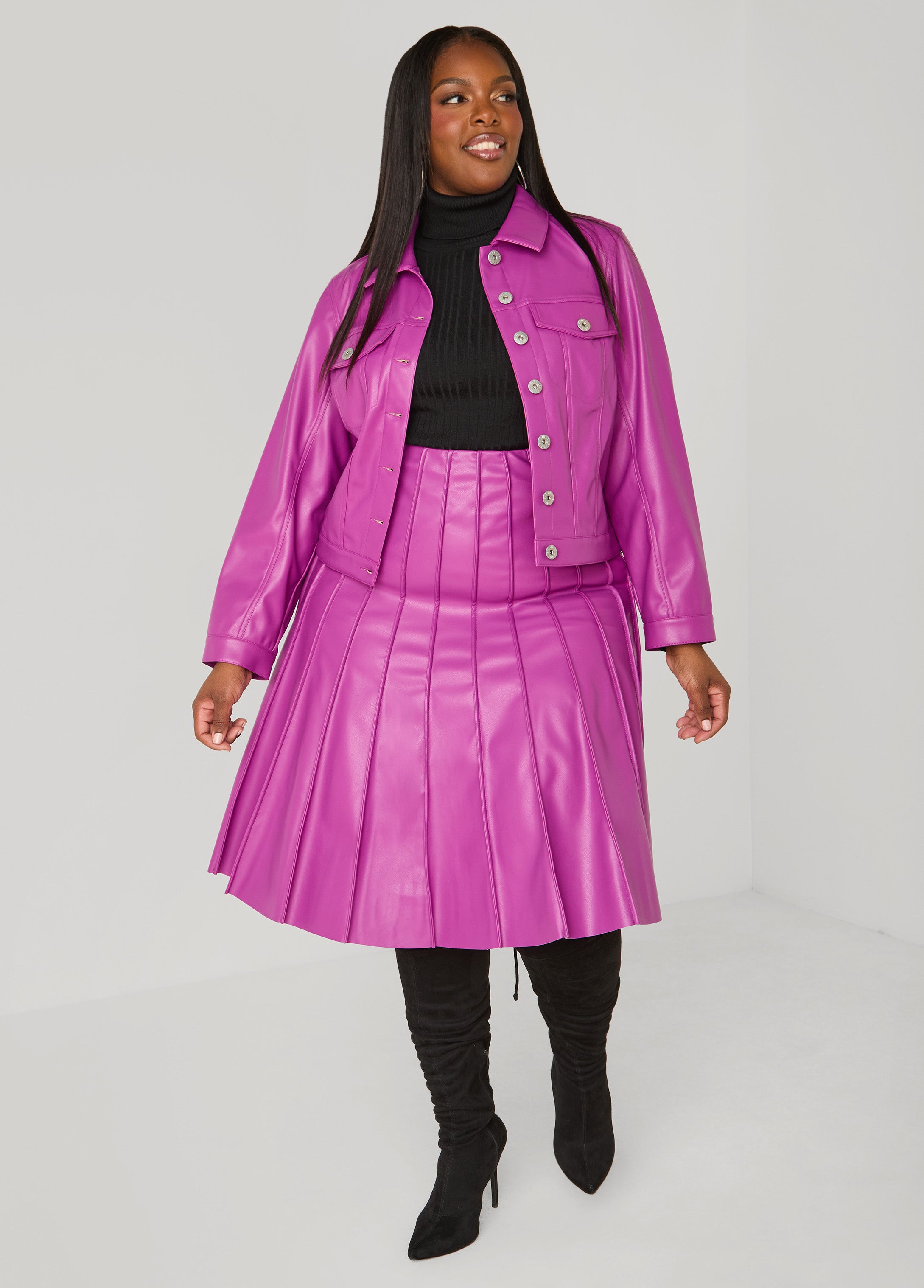Plus Size Pleated Faux Leather A Line Skirt - Ashley Stewart