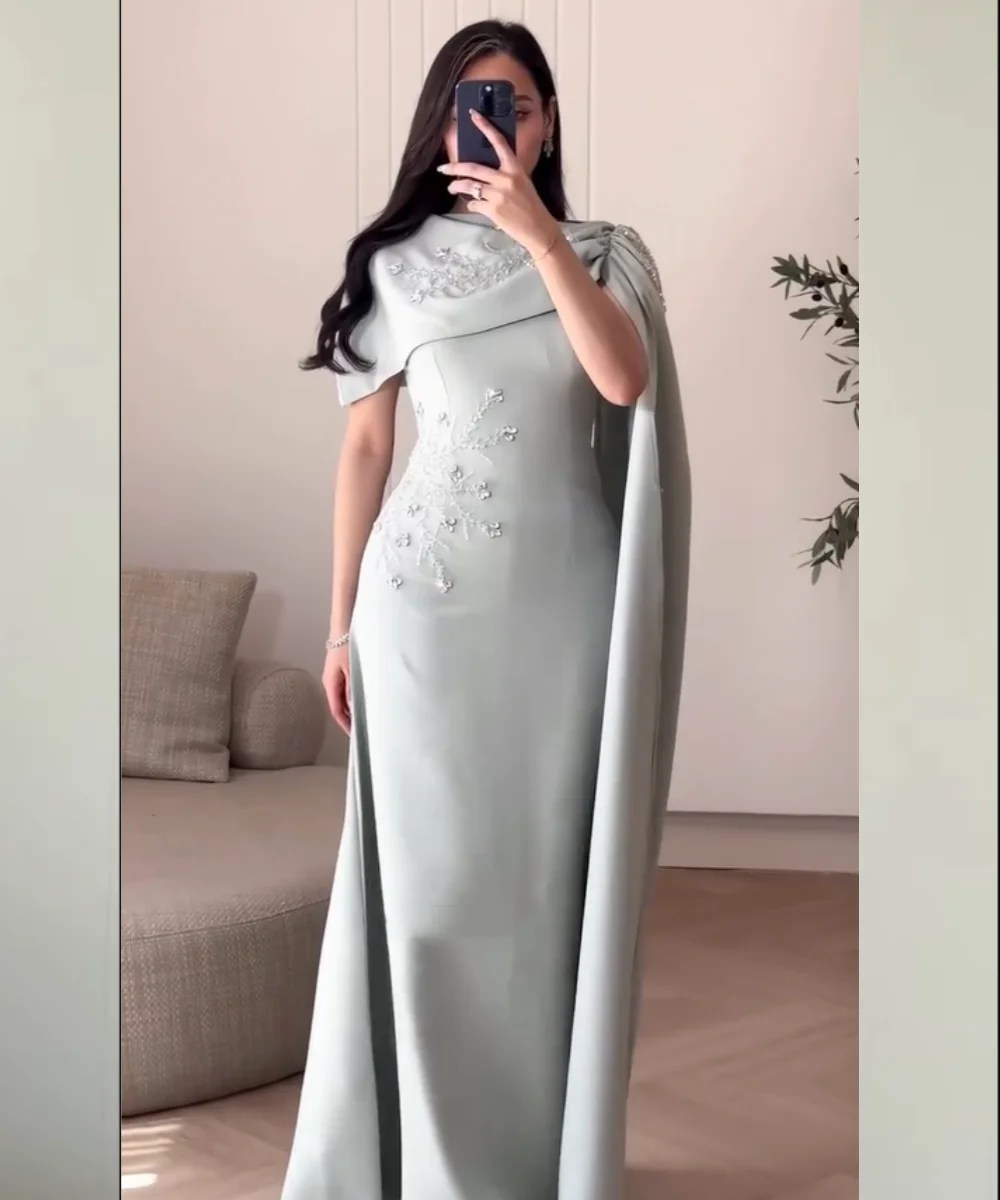 Customized Classic Jersey Pleat Sequined Pattern Straight O-Neck Long Bespoke Occasion Party Dresses Chinese Style
