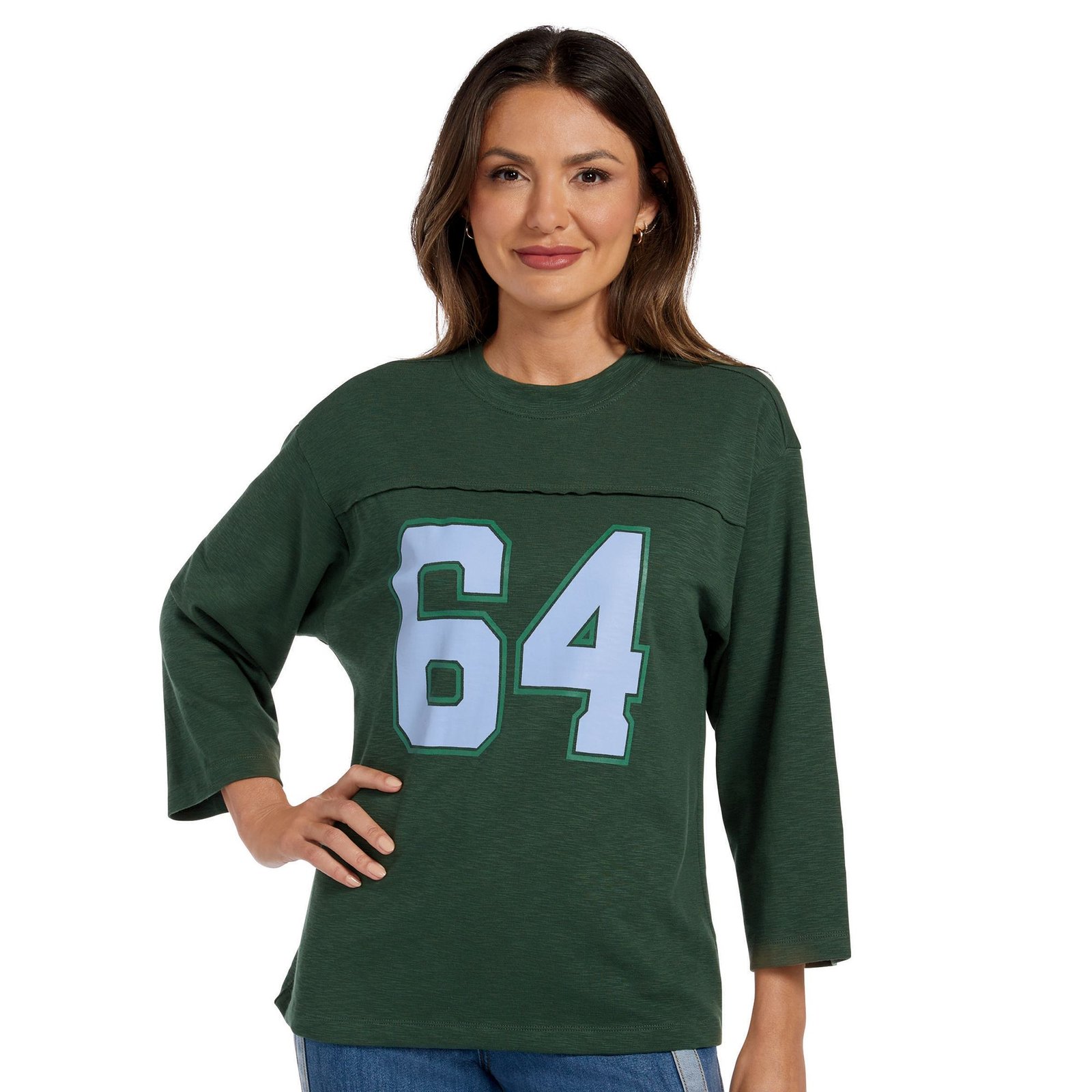 Masseys Vintage Varsity Tee Casual in Pine Forest/Peri Blue/Sea Pine, Size 5X, Cotton/Spandex