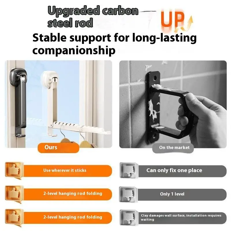 ~Folding Wall-mounted Clothes Drying Rack With Suction Cup Foldable Retractable Portable Clothes Drying Folding Clothes Racks
