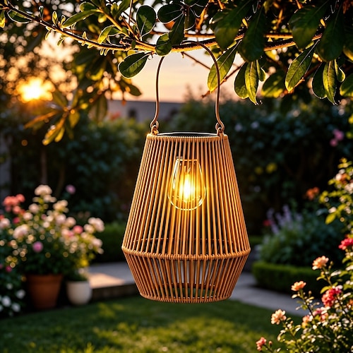 Solarlaternen für den Außenbereich, Solarleuchten aus Rattan für Garten, Gartenbeleuchtung, dekorative Hängelaternen als Geburtstagsgeschenk, für Garten, Veranda, Hof, Balkon, Terrasse und