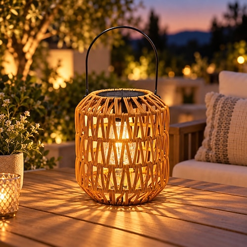 Solarlaternen für den Außenbereich, Solarleuchten aus Rattan für Garten, Gartenbeleuchtung, dekorative Hängelaternen als Geburtstagsgeschenk, für Garten, Veranda, Hof, Balkon, Terrasse und