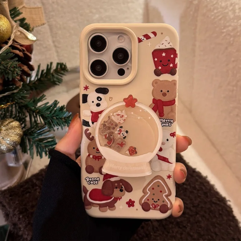 Korea Nette Cartoon Stil Weihnachten Kristall Ball Tier Rassel Telefon Halter Für iPhone Samsung Fällen Desktop Faltbare Telefon Stehen