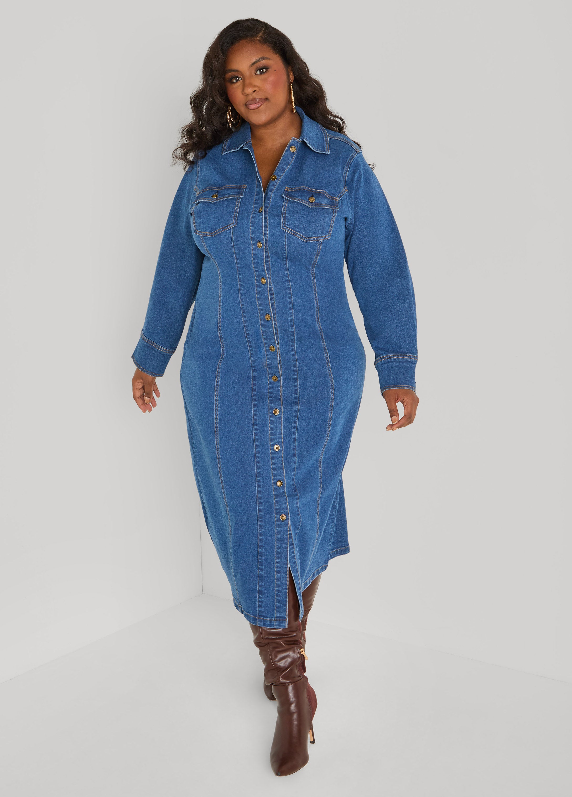 Plus Size Midaxi Denim Shirtdress