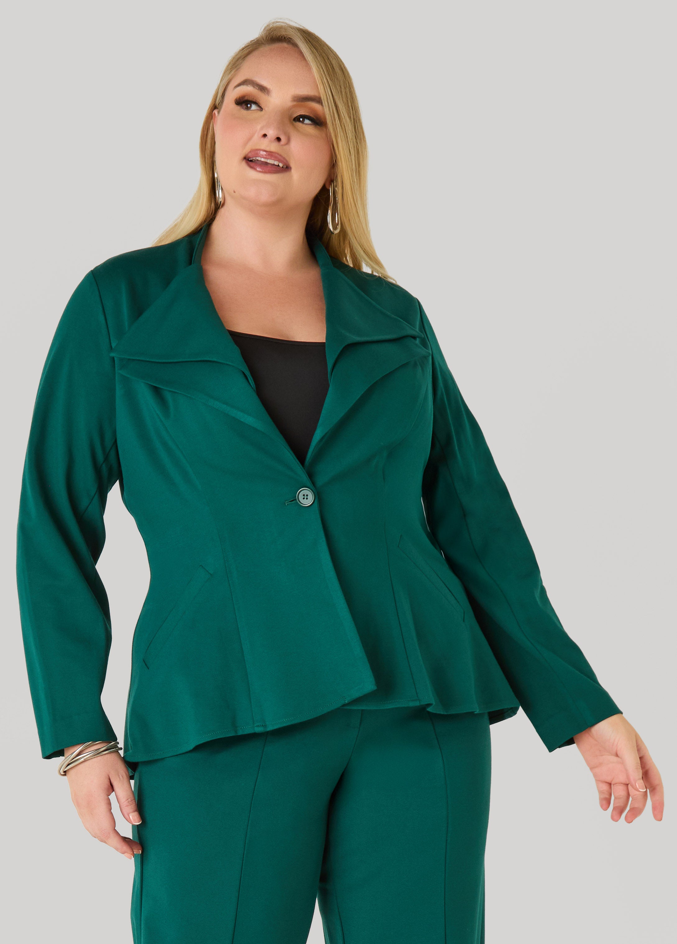 Plus Size Ponte Button Front Jacket