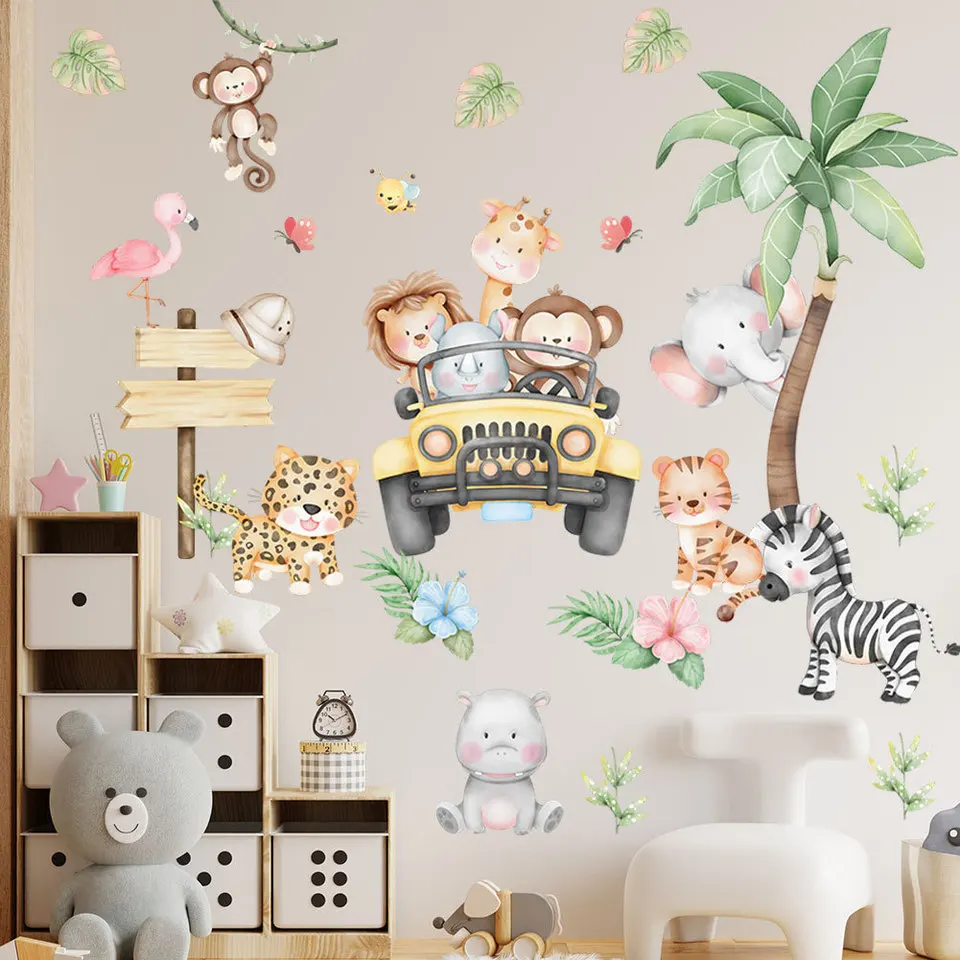 Kinderzimmer Cartoon Elefant Giraffe Baum Wandaufkleber selbstklebend Babyzimmer Dschungel Tier Zoo Wandtattoo Wandbild