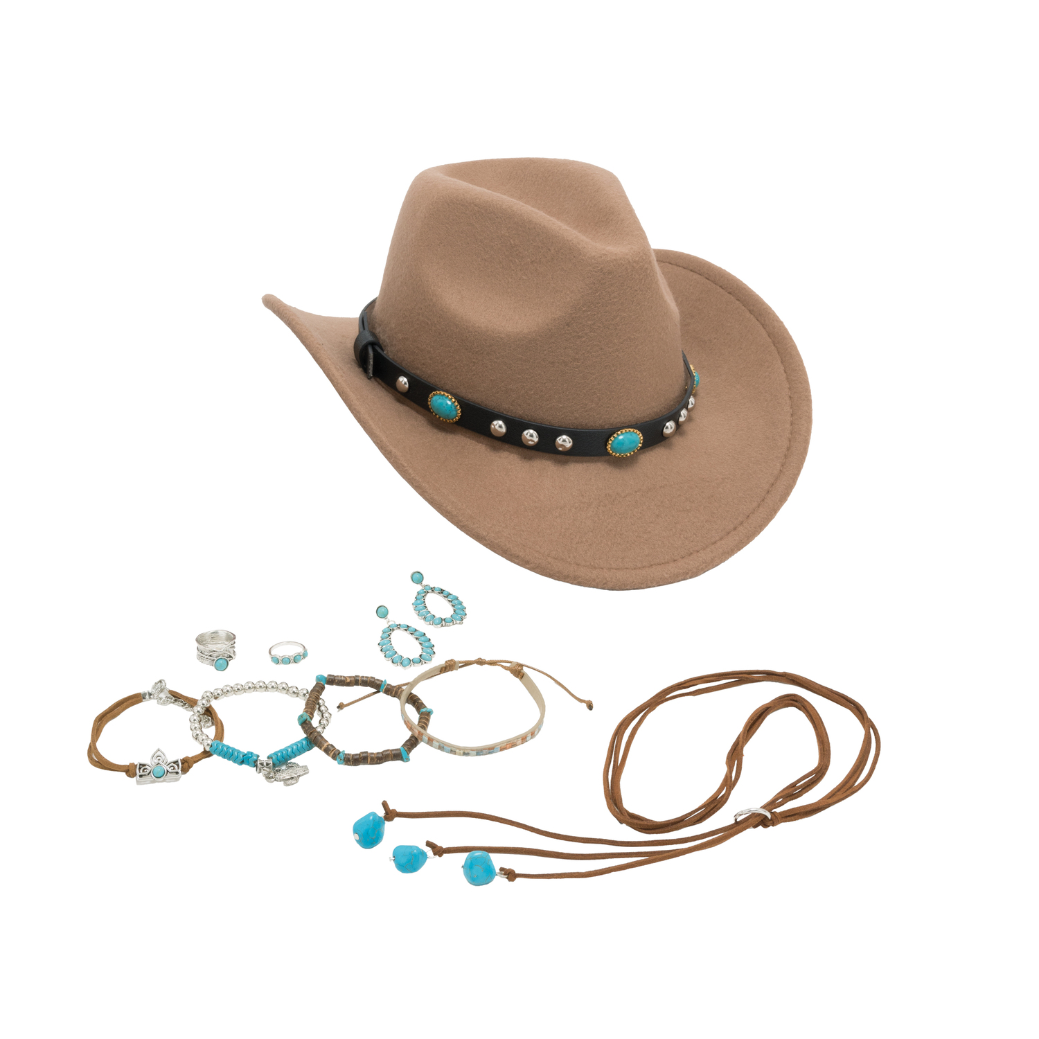 Set Cowgirl, 10-teilig, braun/türkis