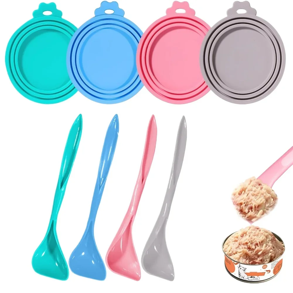 Couvercles universels en silicone pour boîtes de nourriture pour animaux de compagnie, cuillère réutilisable pour nourriture humide pour chat, couvercles de taille standard pour boîtes de nourriture en conserve