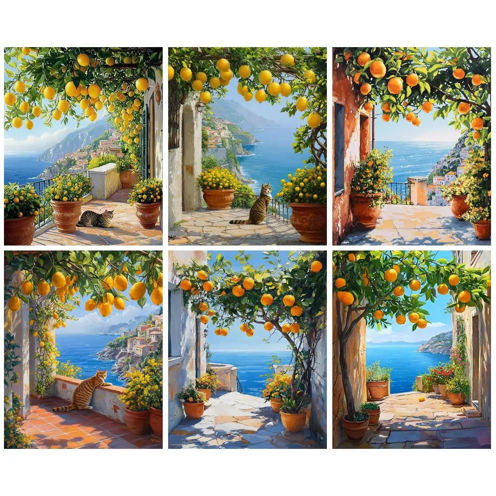GATYZTORY Peinture par numéros, kits de loisirs créatifs et d'artisanat, kits de bricolage, paysage de citronnier pour adultes, kits pour débutants, kits d'artisanat, kits de bricolage.