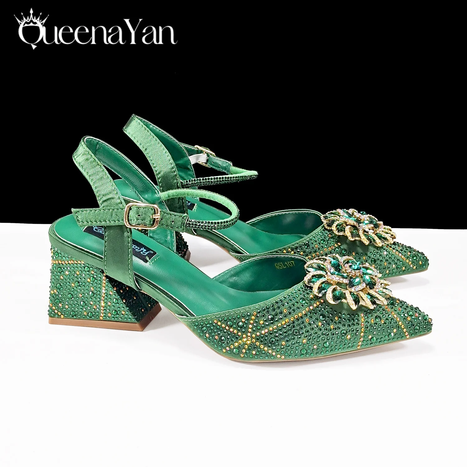 Queena Yan Italienisches Design mit Strasssteinen besetzte Schuhe für Damen, Party, Nigeria, High Heels, spitze Zehen-Damenschuhe