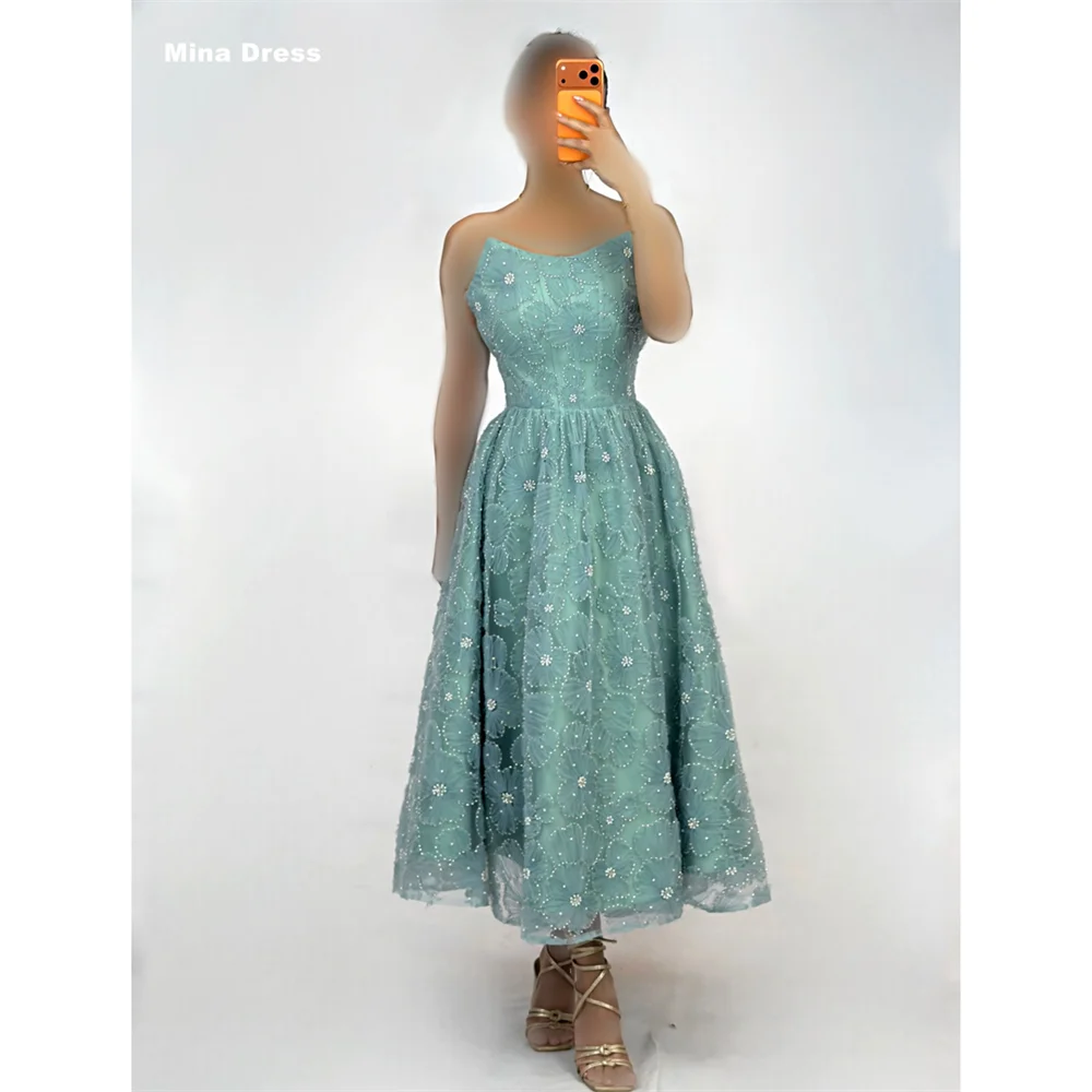 Mina Customized Green Flower Beads Boat Neck Backless Sleeveless Wedding and Evening Dresses for Special Occasions Prom Dress