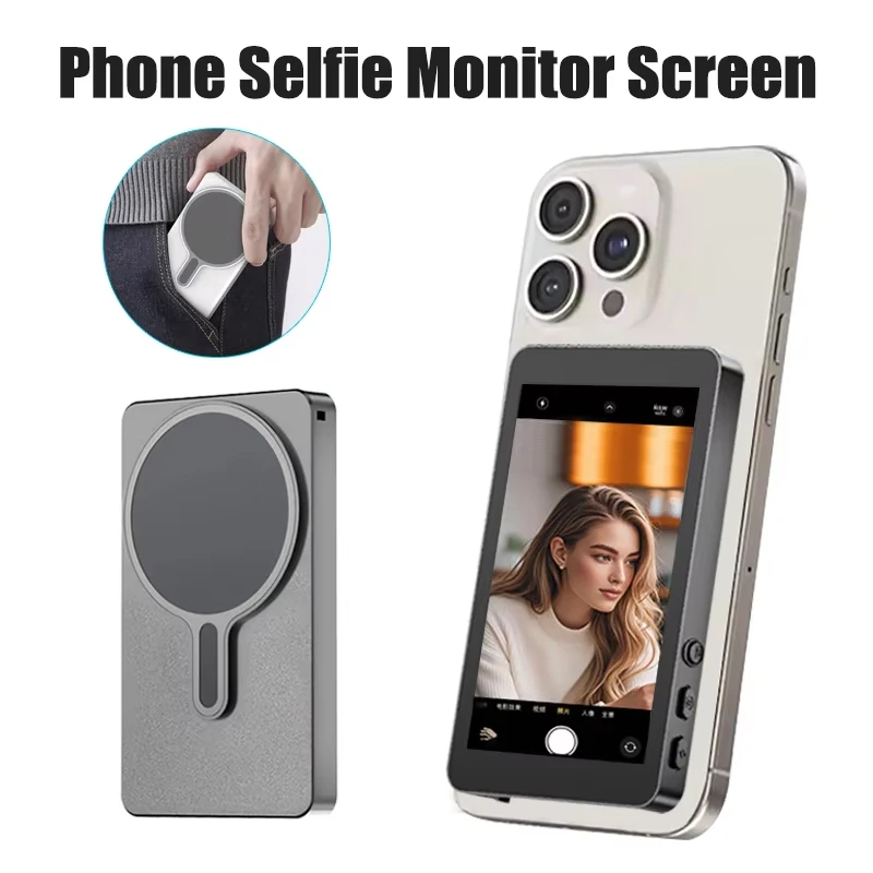 Telefon Drahtlose Magnetische Selfie Monitor Bildschirm Für Smartphone Vlog Live-Stream Video Aufnahme Telefon Hinten Kamera Selfie Neue