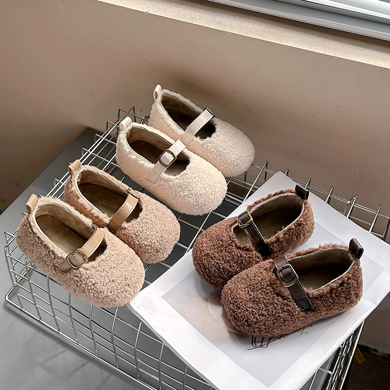 Warme Loafer für Kinder, mit Klettverschluss, für Jungen und Mädchen, Winter-Prinzessinnenschuhe, weiche Sohle, flache Kinderschuhe, Baumwollschuhe, runde Zehen, Größe 21-30.