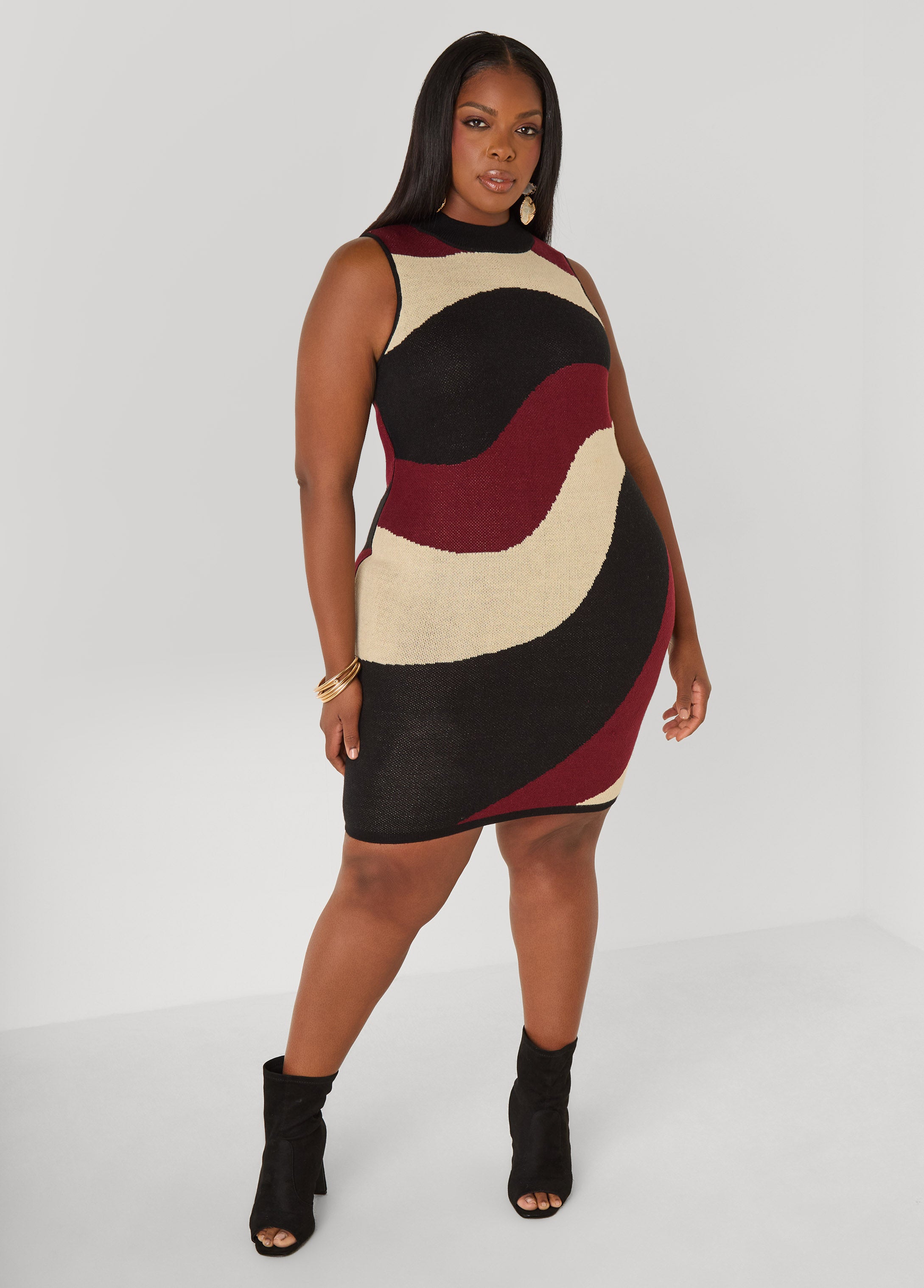 Plus Size Swirl Intarsia Sweater Dress
