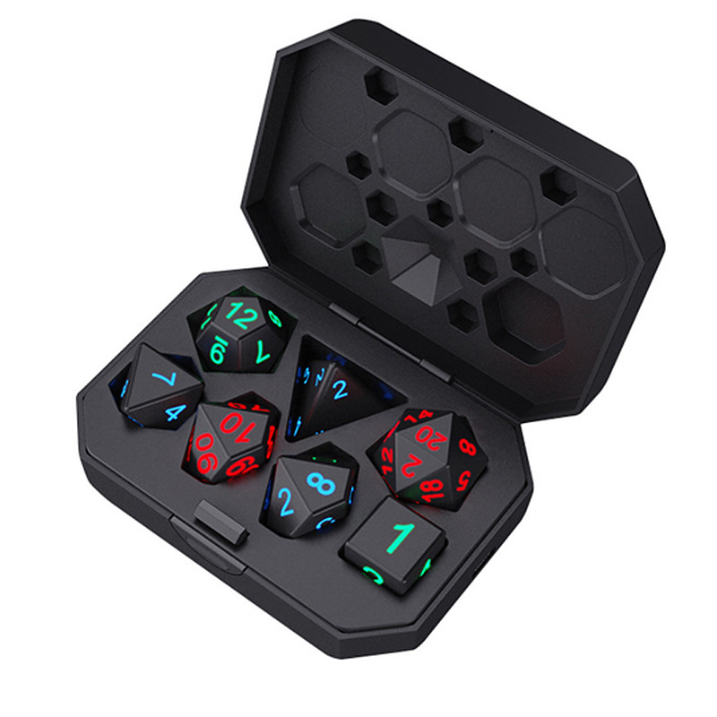 7 Piece LED Polyhedral Dice Set, Multicolor Glowing Electronic DND Dice with Rechargeable Storage Case, Light Up RPG Gaming Dice for Dungeons and Dragons, Tabletop Board Games and Gifts