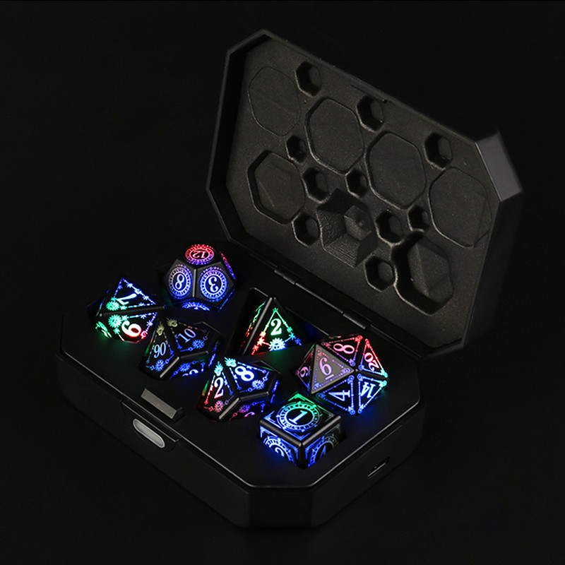 7 Piece Rechargeable LED Dice Set, Colorful Light Up Polyhedral DND Dice with Charging Storage Case, Electronic RPG Dice for Dungeons and Dragons, Tabletop Role Playing Games and Party Gifts