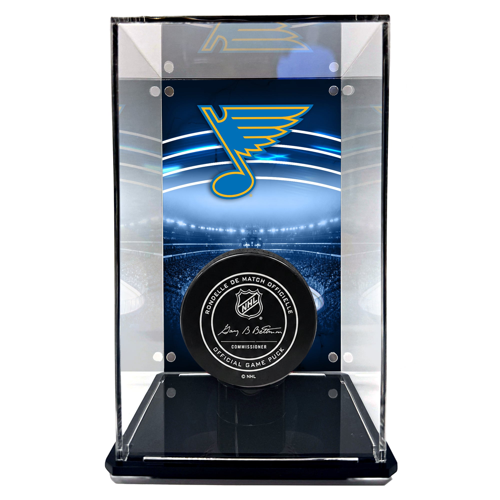 Hoher Puck-Vitrinenkasten der St. Louis Blues mit Bild