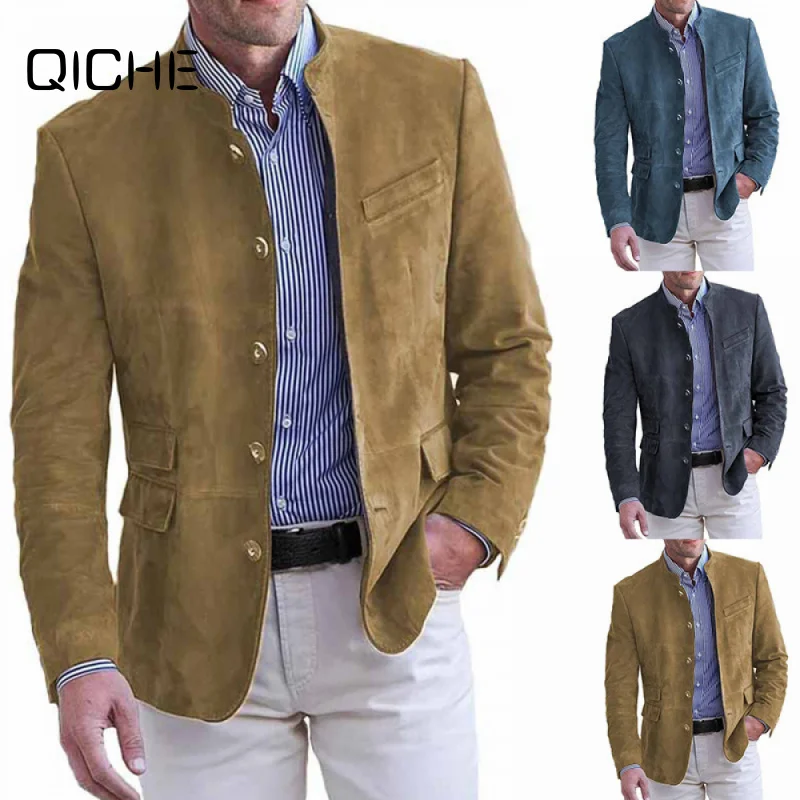 Vêtements pour hommes QICHE, automne-hiver 2026, blazer décontracté en faux daim, veste de costume élégante pour hommes, vêtements pour hommes