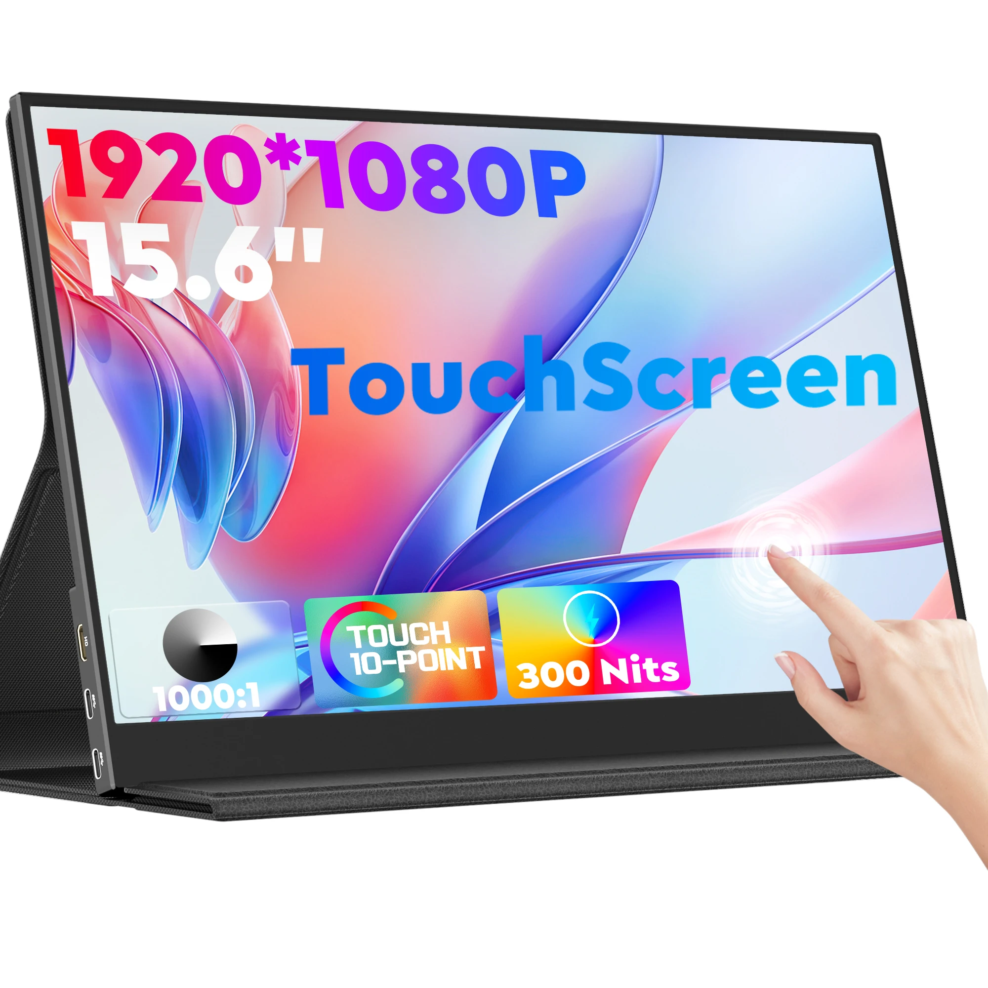 Amoudo, écran tactile portable de 15,6 pouces, 1920x1080P, 60 Hz, deuxième écran FHD, fin, avec port USB Type-C et Mini HDMI, écran d