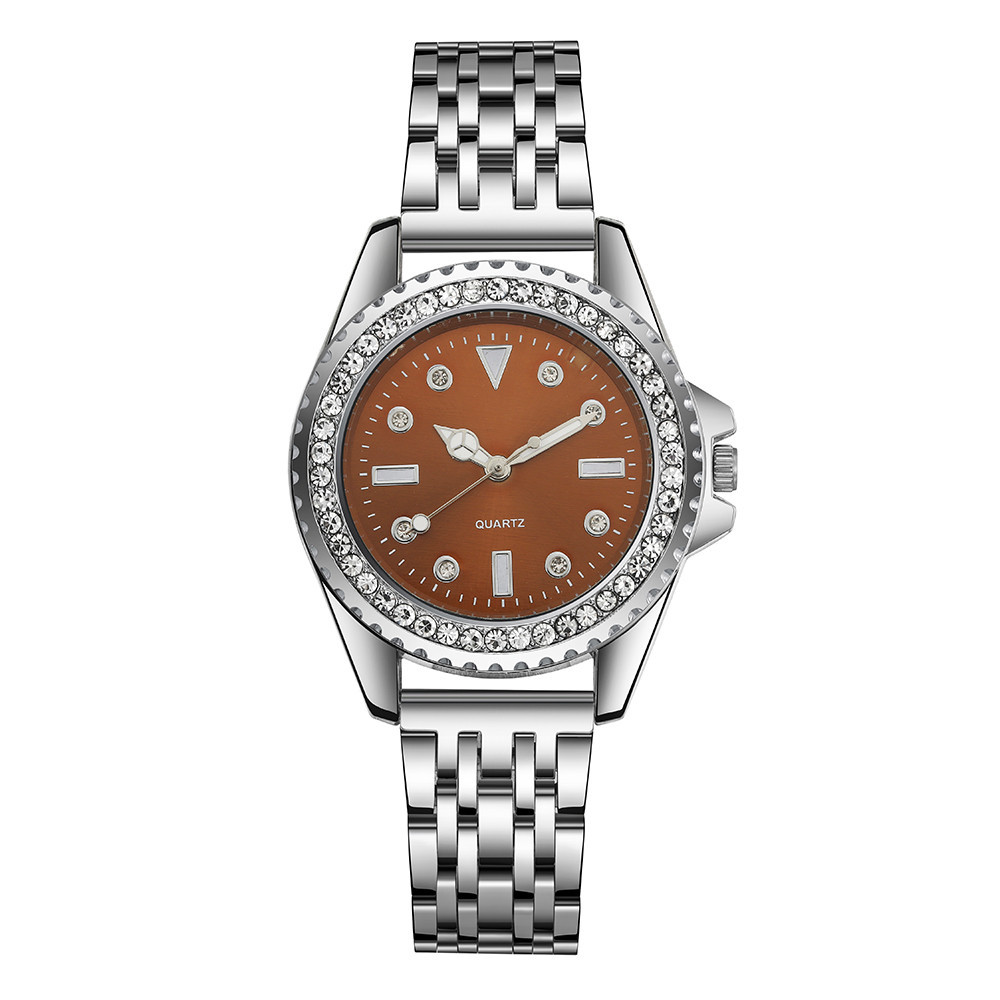 Luxury Silver Diamond Stainless Steel Ladies Dress Watch Elegant Women's Fashion Timepiece brown