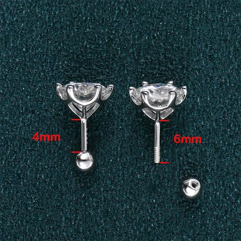 Radiant D Color Moissanite Stud Earrings In 925 Sterling Silver With Secure Screw Back 6mm 0.5ct And 0.5ct
