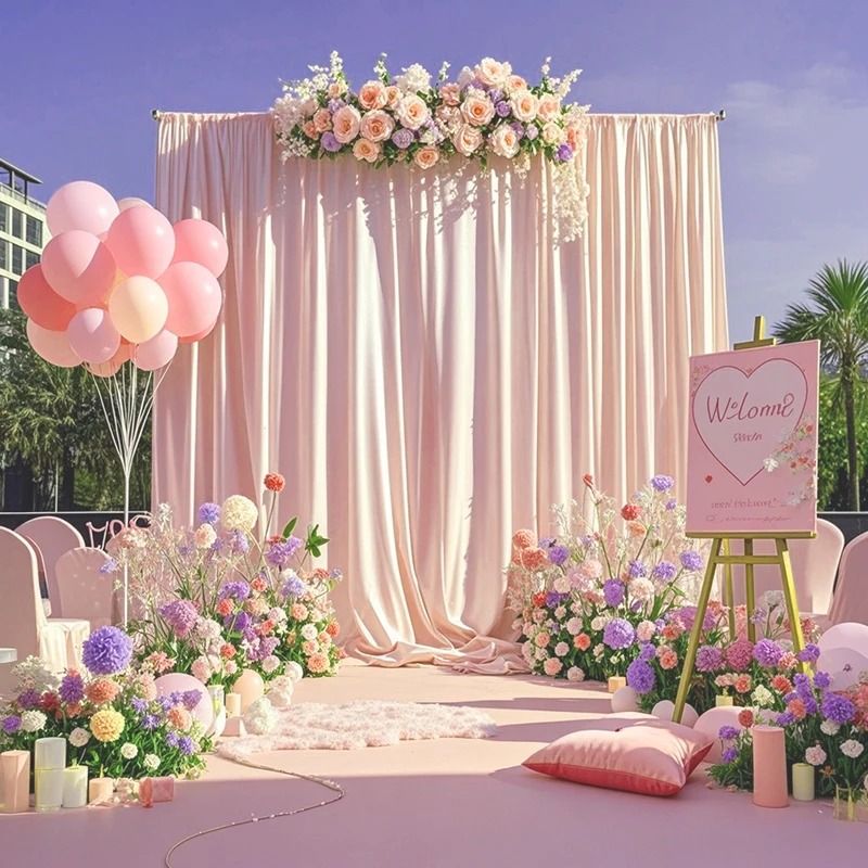 Lustrous Satin Backdrop Curtain Drapes (Smooth Silk Like Stage Background Cloth For Weddings, Photo Booths & Parties) light Pink w140xh214cm