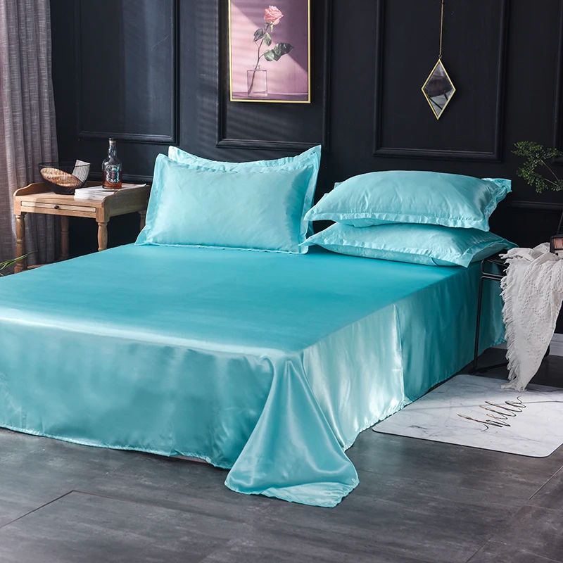 Luxury Solid Color Satin Bed Sheet Set Soft And Silky 12 180x230cm 3pc set