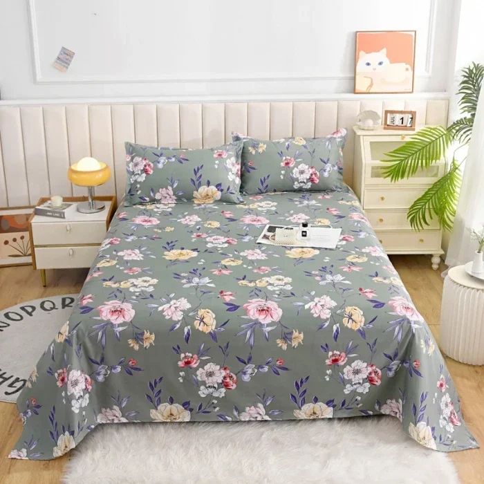 Red Floral Printed Flat Bed Sheet For Single Double Queen And King Beds 14 200x230cm 1pc