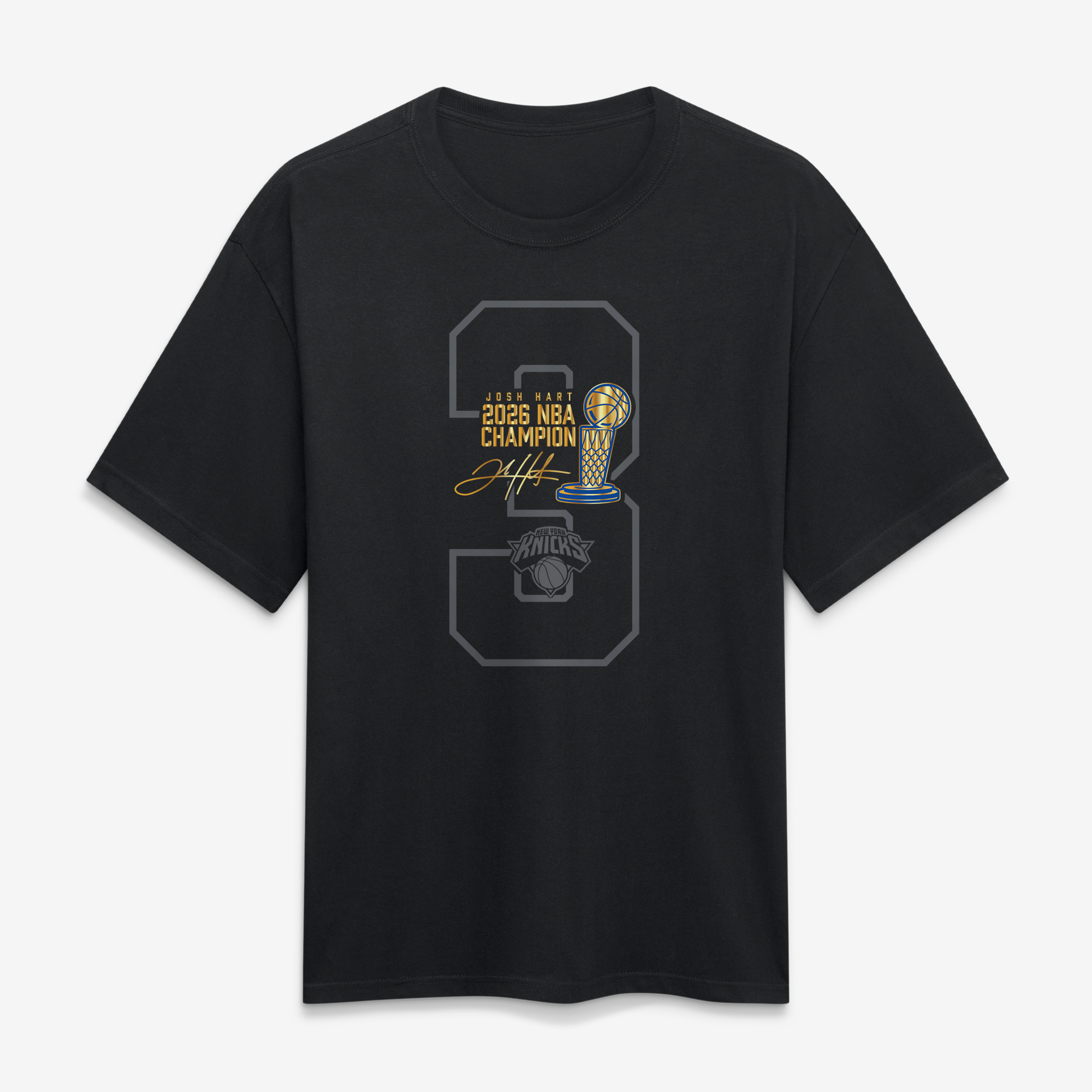 T-shirt épais Fanatics Josh Hart noir New York Knicks, collection trophée des champions NBA 2026 - Homme Taille: 3XL
