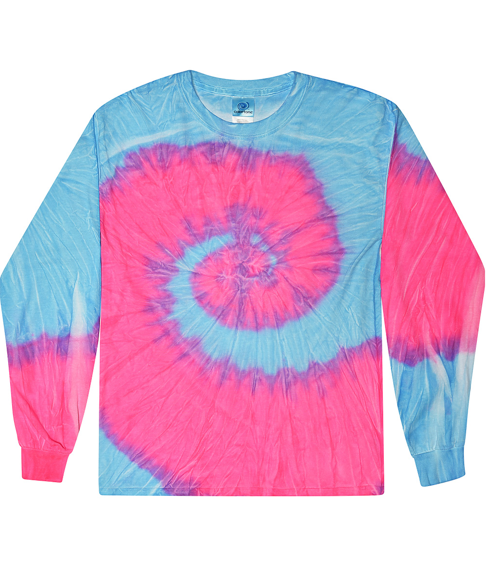 Colortone S2010Y Youth Long Sleeve Top in Fluorescent Blue/Pink size XS | Cotton