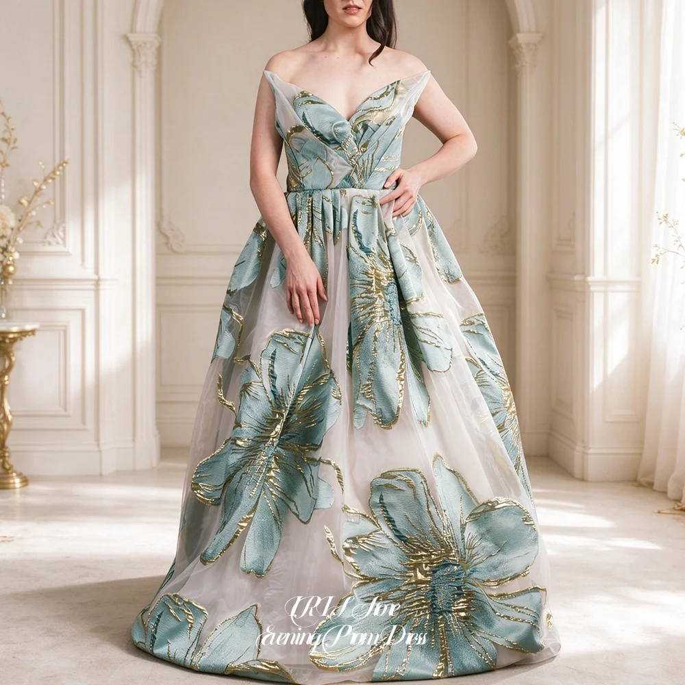 Artistic A-Line Green Evening Gown Green Strapless Gold Trim Floral Floor Length Formal Gown for Women 2026