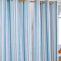 HOMESCAPES New England Stripes - Blue Navy White - Eyelet Curtain Pair 137cm (54") Wide x 228cm (90") Drop 100% Cotton Ring Top Striped Curtains