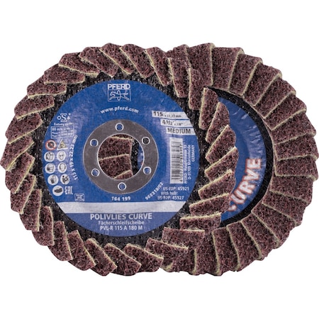 PFERD TOOLS 45921 Flap Disc, PVL-R, POLIVLIES CURVE, 4-1/2in x 7/8, Medium,