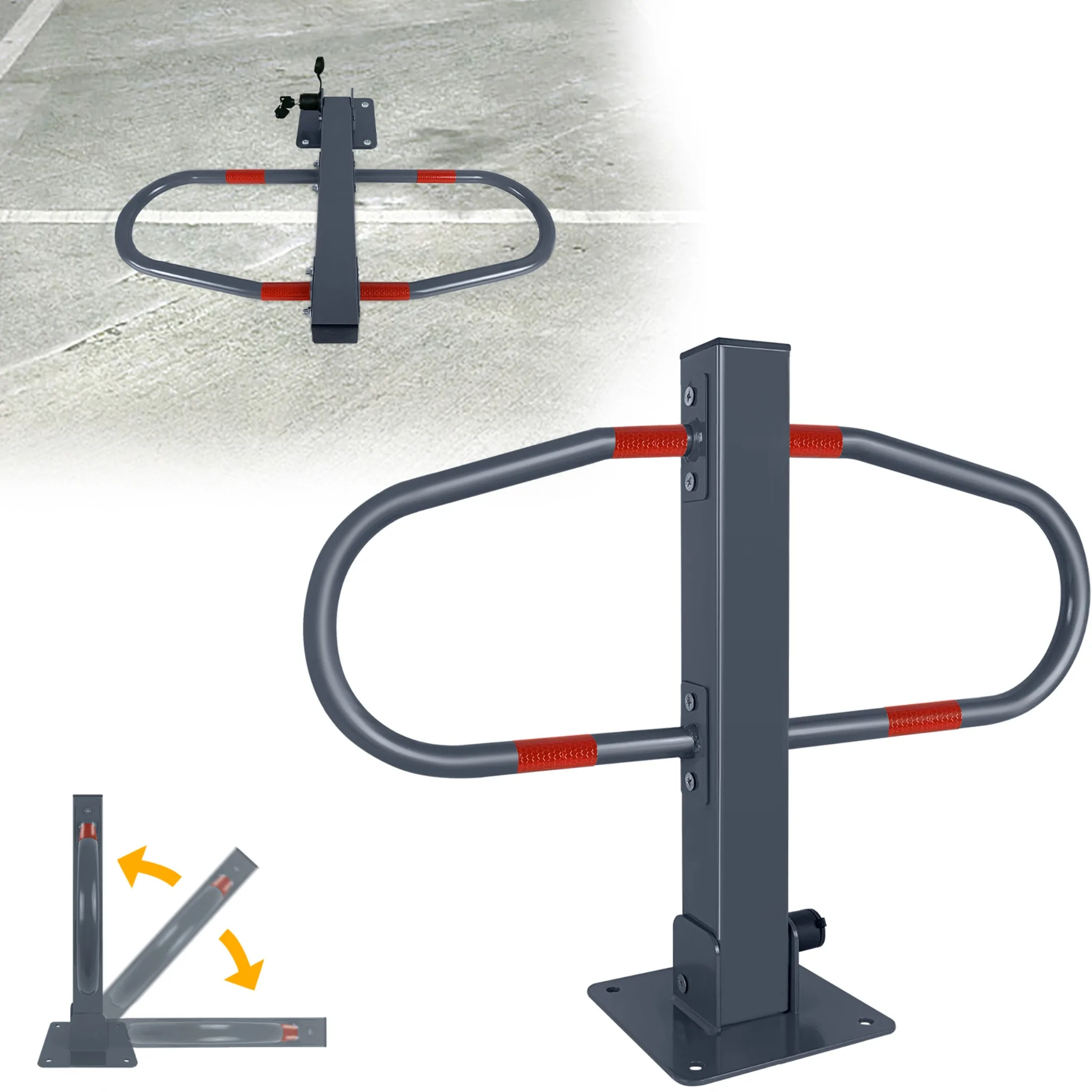 Barrière de stationnement en acier, support de stationnement pliable, dimensions 50 x 73 x 18 cm, livrée avec un cadenas et deux clés, bandes réfléchissantes, résistante aux intempéries, idéale pour les places de stationnement privées, les cours et...