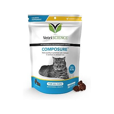 VetriScience Composure Chicken Liver Flavored Soft Chews Calming Supplement for Cats, 30 count