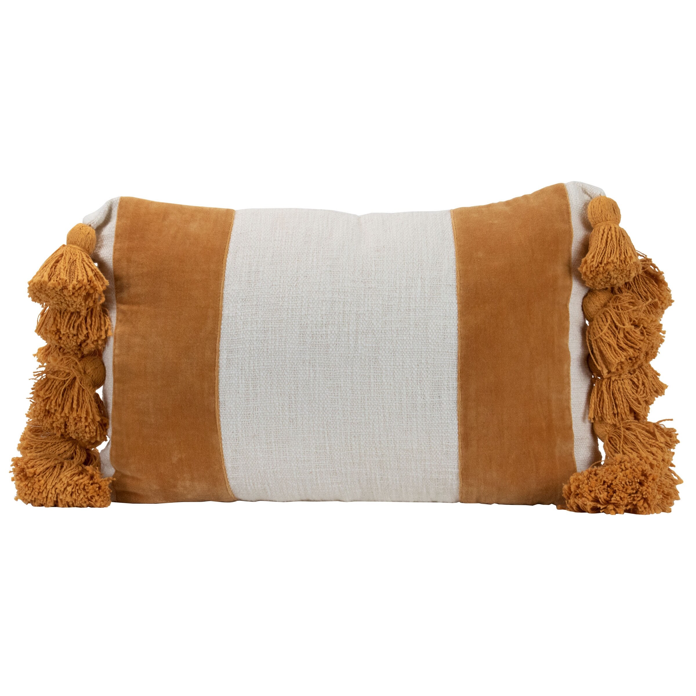 Foreside Home & Garden Wide Striped Hand Woven 14x22" Decorative Cotton Throw Pillow with Hand Tied Tassels
