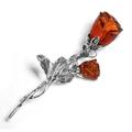Amber 925 Sterling Silver Rose Brooch, Flower Statement Brooch, Cognac Amber Rose Pin, Accessory Pins, Collectable Jewellery