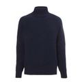 Mens Roll Neck Irish Jumper, Traditional Fishermans Aran Guernsey Sweater, 100% Wool Hand Knitted Made in Ireland -Navy - Small