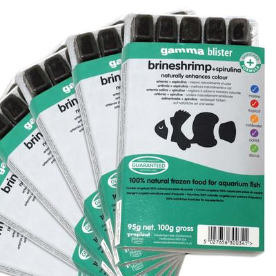 Tropical Marine Centre Gamma Frozen Food Brine Shrimp Plus Spirulina Blister Pack Fish Food, 570 Grams, Pack of 6