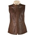 SNUGRUGS Ladies Luxury Brown Leather Gilet/Body Warmer, Aviator Finish Made from Double Faced Sheepskin. (Gilly). Size 16