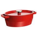 Pyrex 33 cm Slow Cook Enamelled Cast Iron Oval Casserole, Stainless Steel, Red, 5,8L